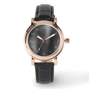 Elegant Rose Gold & Black Leather Strap Women's Watch