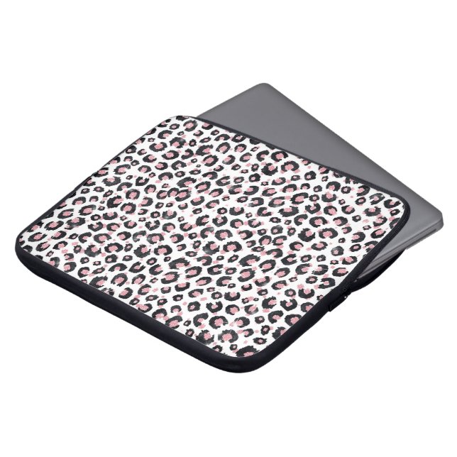 Elegant Rose Gold Black Leopard Animal Print Laptop Sleeve (Front Top)