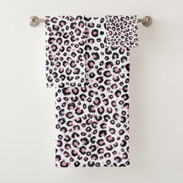 Elegant Rose Gold Black Leopard Pattern Bath Towel Set (Insitu)
