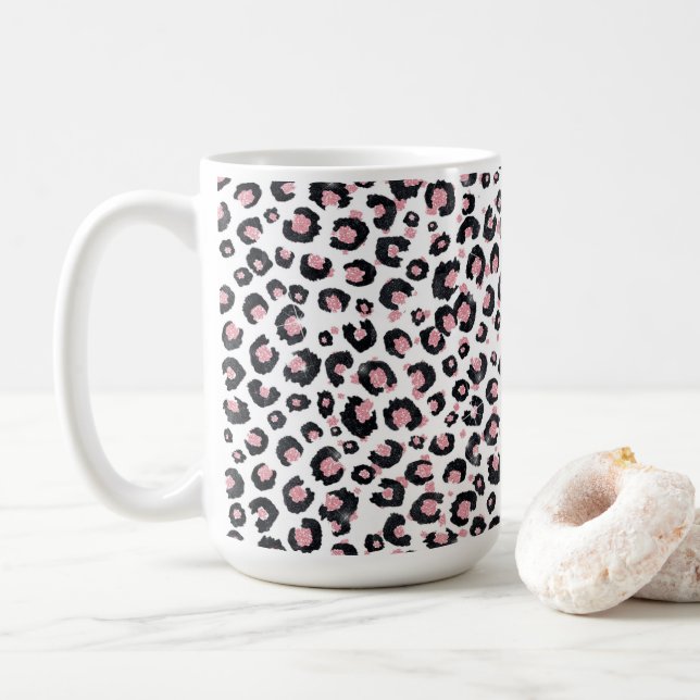 Elegant Rose Gold Black Leopard Pattern Coffee Mug (With Donut)
