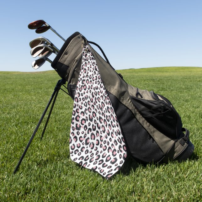 Elegant Rose Gold Black Leopard Pattern Golf Towel (Green)
