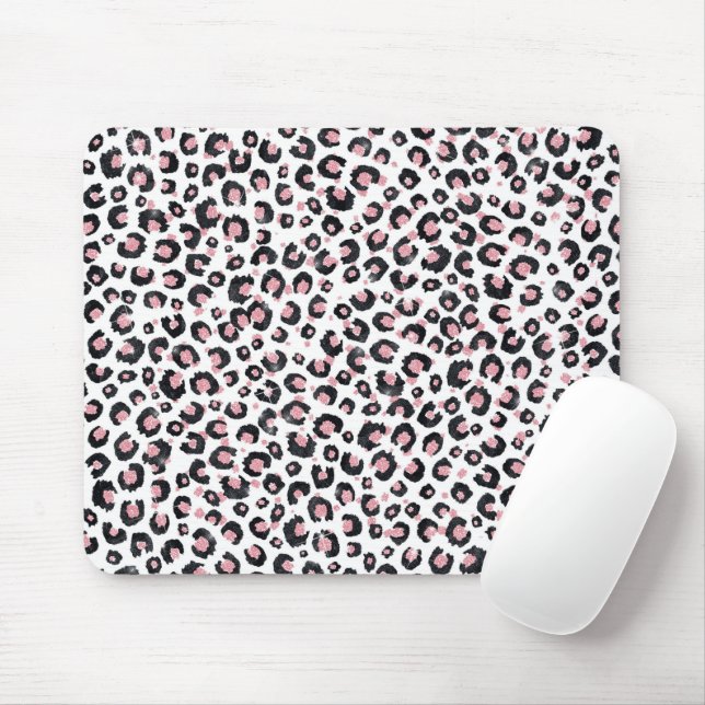 Elegant Rose Gold Black Leopard Pattern Mouse Mat (With Mouse)