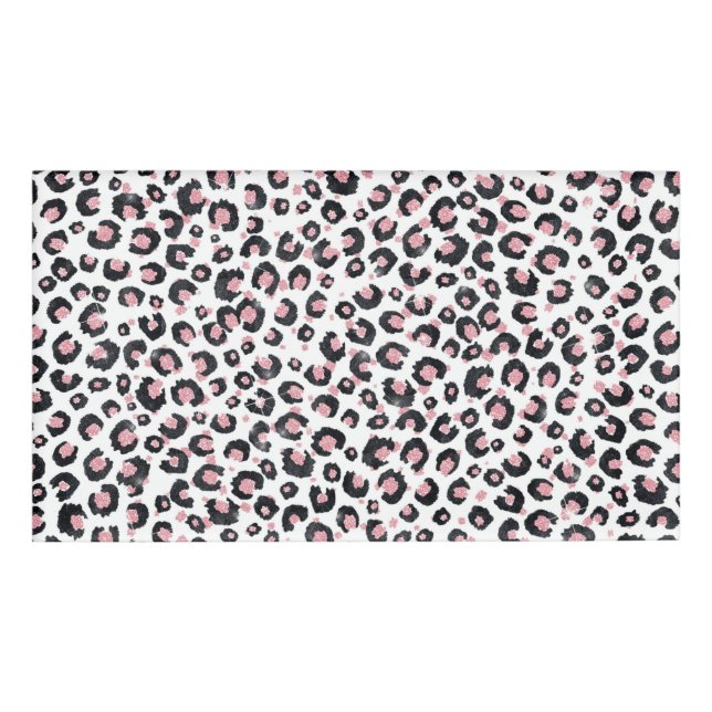 Elegant Rose Gold Black Leopard Pattern Name Tag (Front)