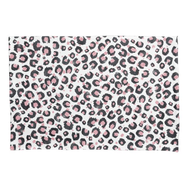 Elegant Rose Gold Black Leopard Pattern Pillowcase (Front)