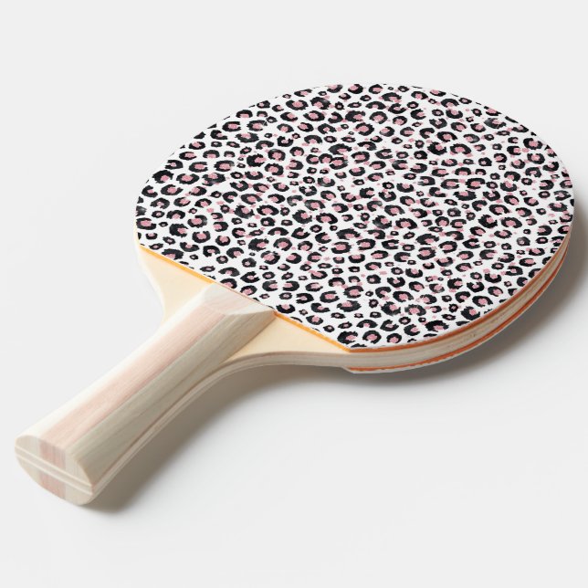 Elegant Rose Gold Black Leopard Pattern Ping Pong Paddle (Front Angle)