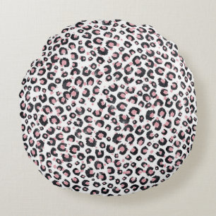 Elegant Rose Gold Black Leopard Pattern Round Cushion