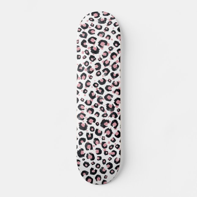 Elegant Rose Gold Black Leopard Pattern Skateboard (Front)