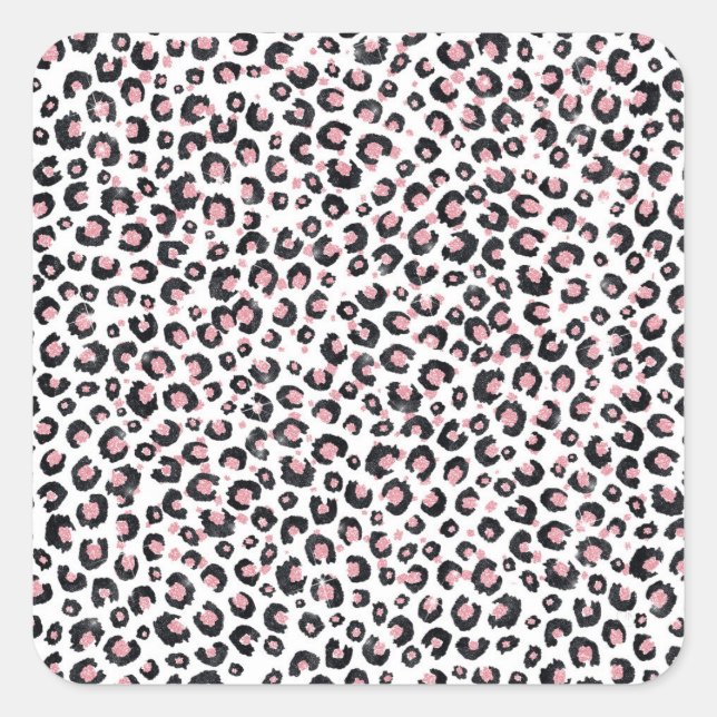 Elegant Rose Gold Black Leopard Pattern Square Sticker (Front)