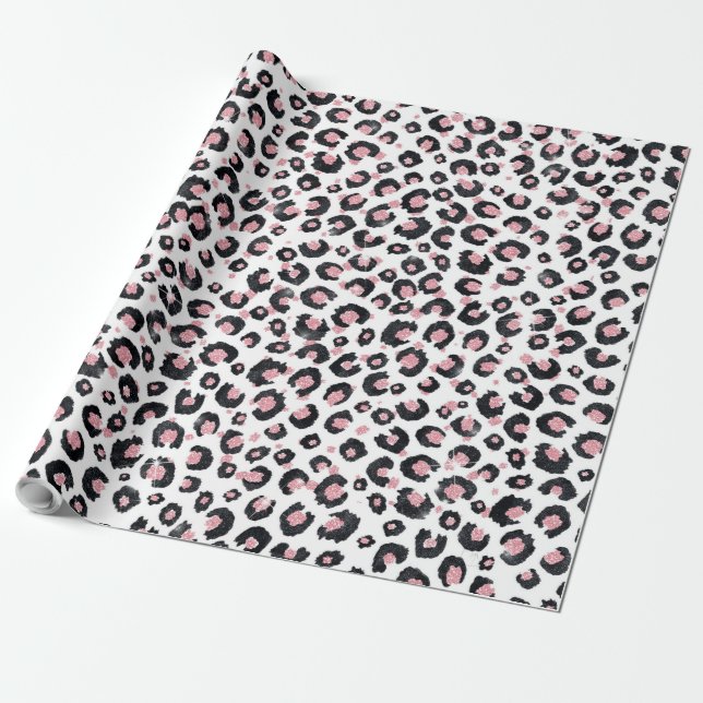 Elegant Rose Gold Black Leopard Pattern Wrapping Paper (Unrolled)