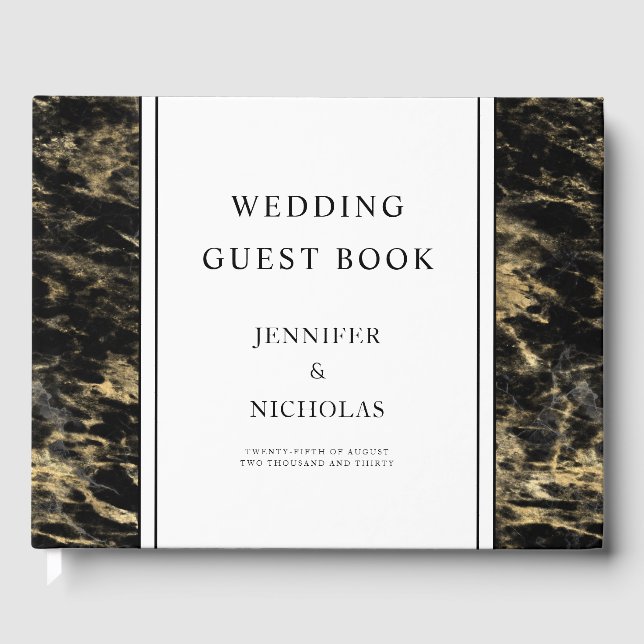 Elegant Rose Gold Black Marble Wedding           Guest Book (Front)