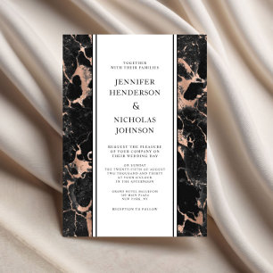 Elegant Rose Gold Black Marble Wedding Invitation
