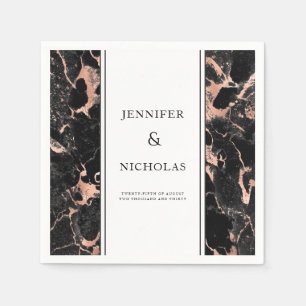 Elegant Rose Gold & Black Marble Wedding Napkin