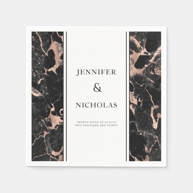 Elegant Rose Gold & Black Marble Wedding Napkin (Front)