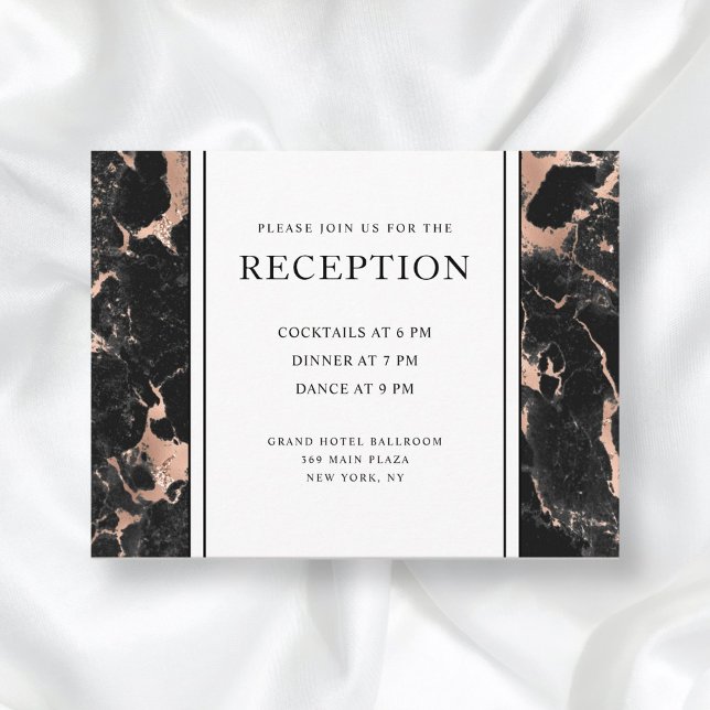 Elegant Rose Gold Black Marble Wedding Reception Enclosure Card (Creator Uploaded)