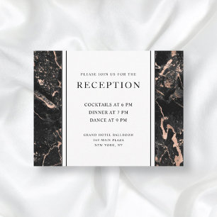 Elegant Rose Gold Black Marble Wedding Reception Enclosure Card