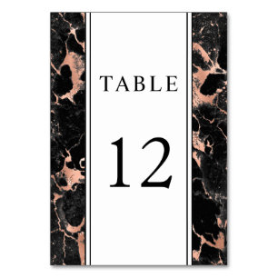 Elegant Rose Gold Black Marble Wedding  Table Number
