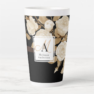 Elegant Rose Gold Black Monogram Latte Mug