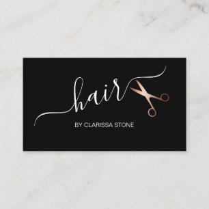Elegant rose gold & black scissors hairstylist business card