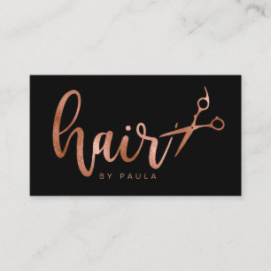 Elegant rose gold & black scissors hairstylist business card