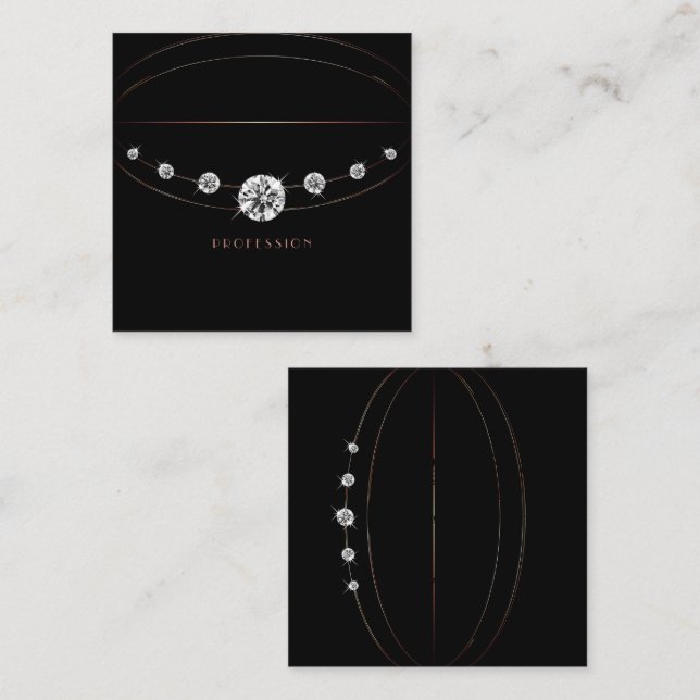 Elegant Rose Gold Black Sparkling Jewels Diamonds Square Business Card (Front/Back)