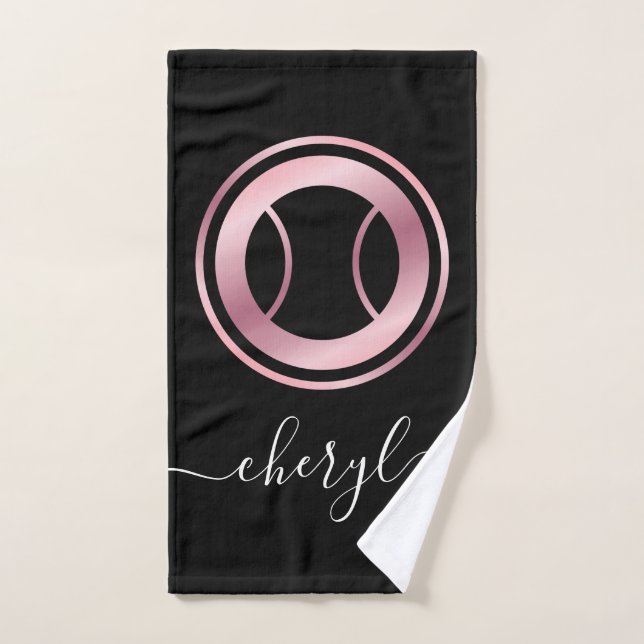 Elegant Rose Gold Black Tennis Ball Custom Name Hand Towel (Hand Towel)