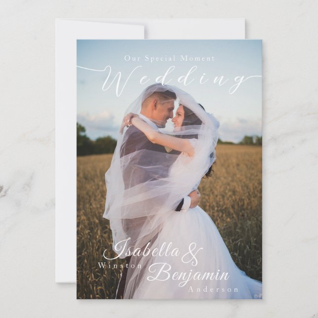 Elegant Rose Gold Black Wedding Photo Invitation (Front)