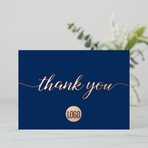 Elegant Rose Gold Blue Business Thank you  Foil Holiday Card