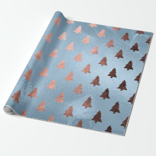 Elegant rose gold & blue Christmas tree pattern Wrapping Paper