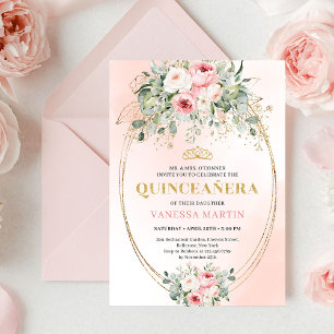 Elegant Rose Gold Blush Boho Quinceañera Invitatio Invitation