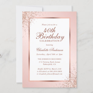 Elegant Rose Gold Blush Confetti 40th Birthday Invitation