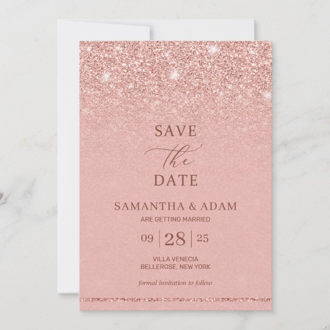 Elegant Rose Gold Blush Garden Wedding Invitation (Front)