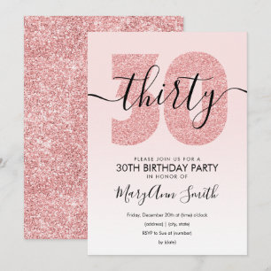 Elegant Rose Gold Blush Glitter 30th Birthday Invitation