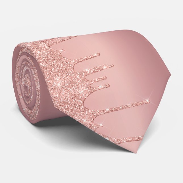 Elegant Rose Gold Blush Glitter Sparkle Neck Tie (Rolled)