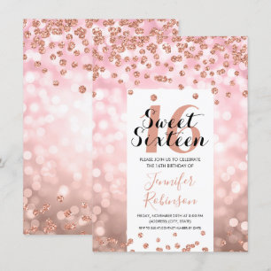 Elegant Rose Gold Blush Glitter Sweet 16 Invitation