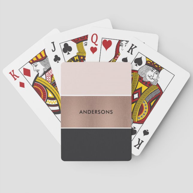 ELEGANT ROSE GOLD BLUSH PINK COPPER BLACK STRIPS PLAYING CARDS (Back)