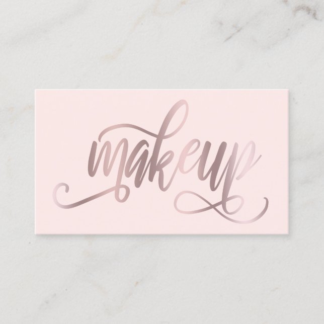 Elegant rose gold & blush pink makeup artist business card (Front)