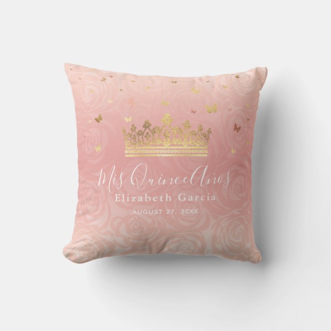 Elegant Rose Gold Blush Pink Mis Quince Anos Cushion (Front)