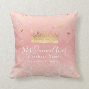 Elegant Rose Gold Blush Pink Mis Quince Anos Cushion