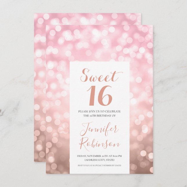 Elegant Rose Gold Blush Sweet 16 Invitation (Front/Back)
