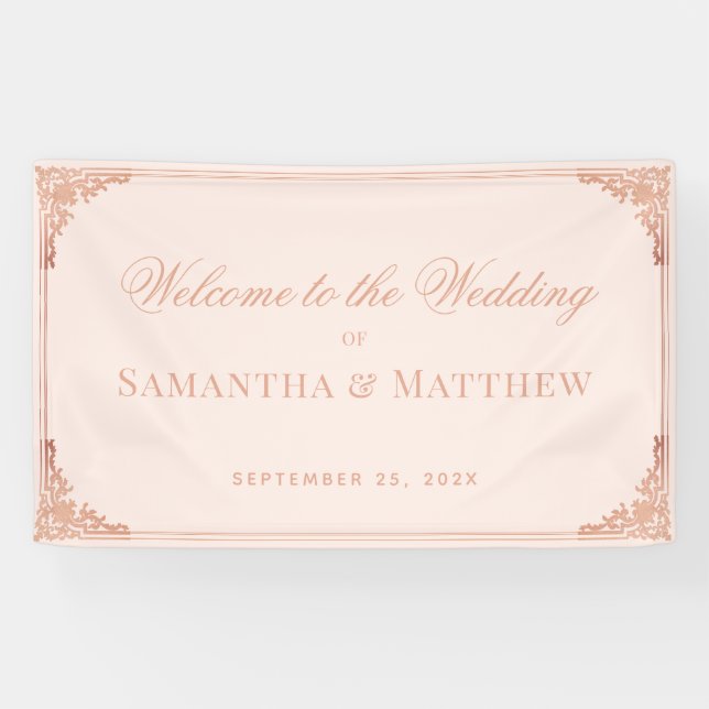 Elegant Rose Gold Blush Vintage Wedding Welcome Banner (Horizontal)