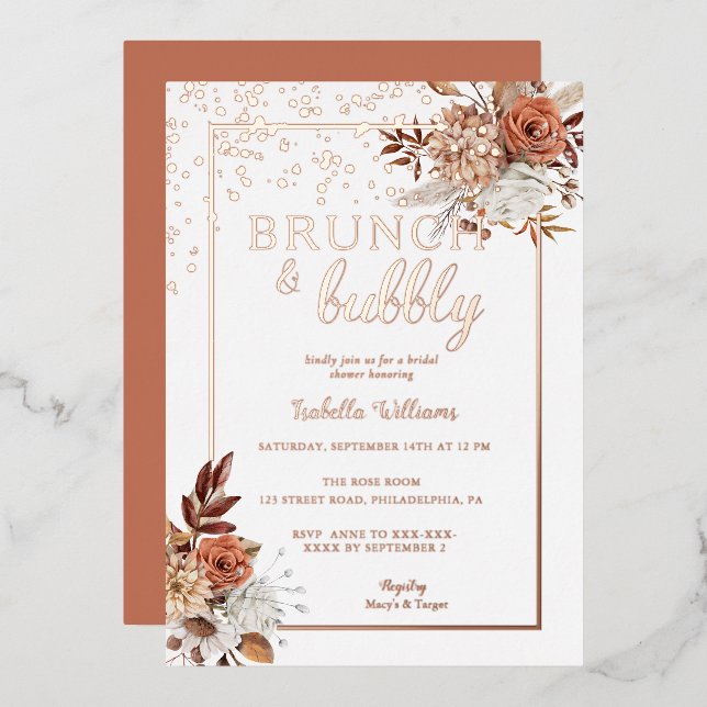 Elegant Rose Gold Boho Bridal Shower Foil Invitati (Front/Back)