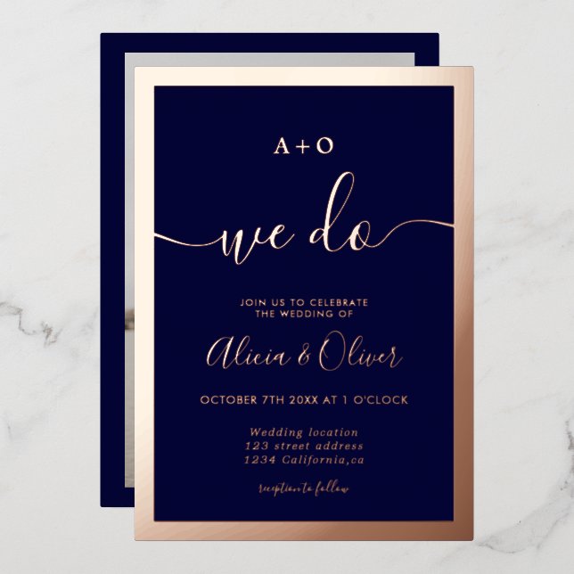Elegant rose gold border initials photo wedding (Front/Back)