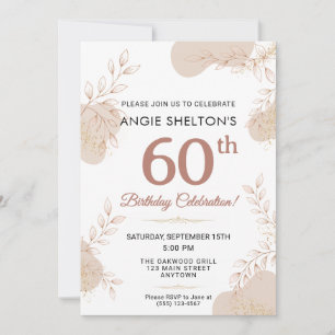 Elegant Rose Gold Botanical 60th Birthday Invitation