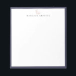 Elegant Rose Gold Botanical Branch Blue Frame Notepad<br><div class="desc">Elegant rose gold line art botanical branch logo with eclipse blue frame,  personalised with name,  notepad.  Text font style and colour can be customised.</div>