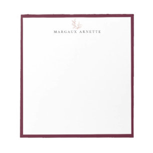 Elegant Rose Gold Botanical Branch Bordeaux Frame Notepad