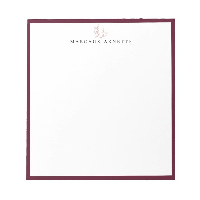 Elegant Rose Gold Botanical Branch Bordeaux Frame Notepad (Front)