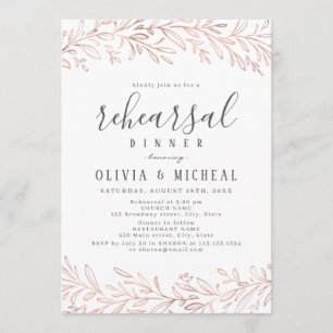 Elegant rose gold botanical rehearsal dinner invitation