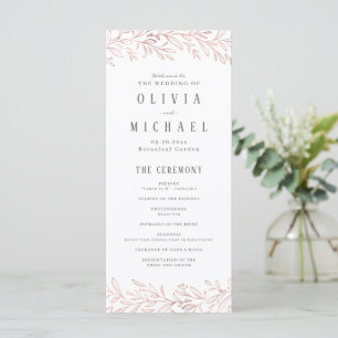Elegant rose gold botanical wedding program menu