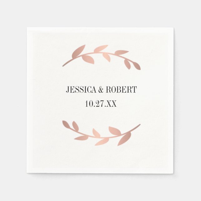Elegant Rose Gold Branch Personalised Napkins (Front)
