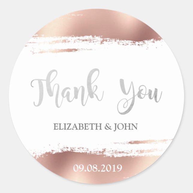 Elegant Rose Gold Brash Stroke  Wedding Sticker (Front)